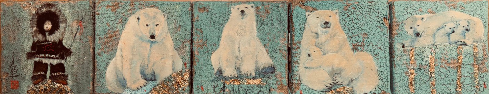 INUKTITUT, gesso, oil , paper, gold leafs