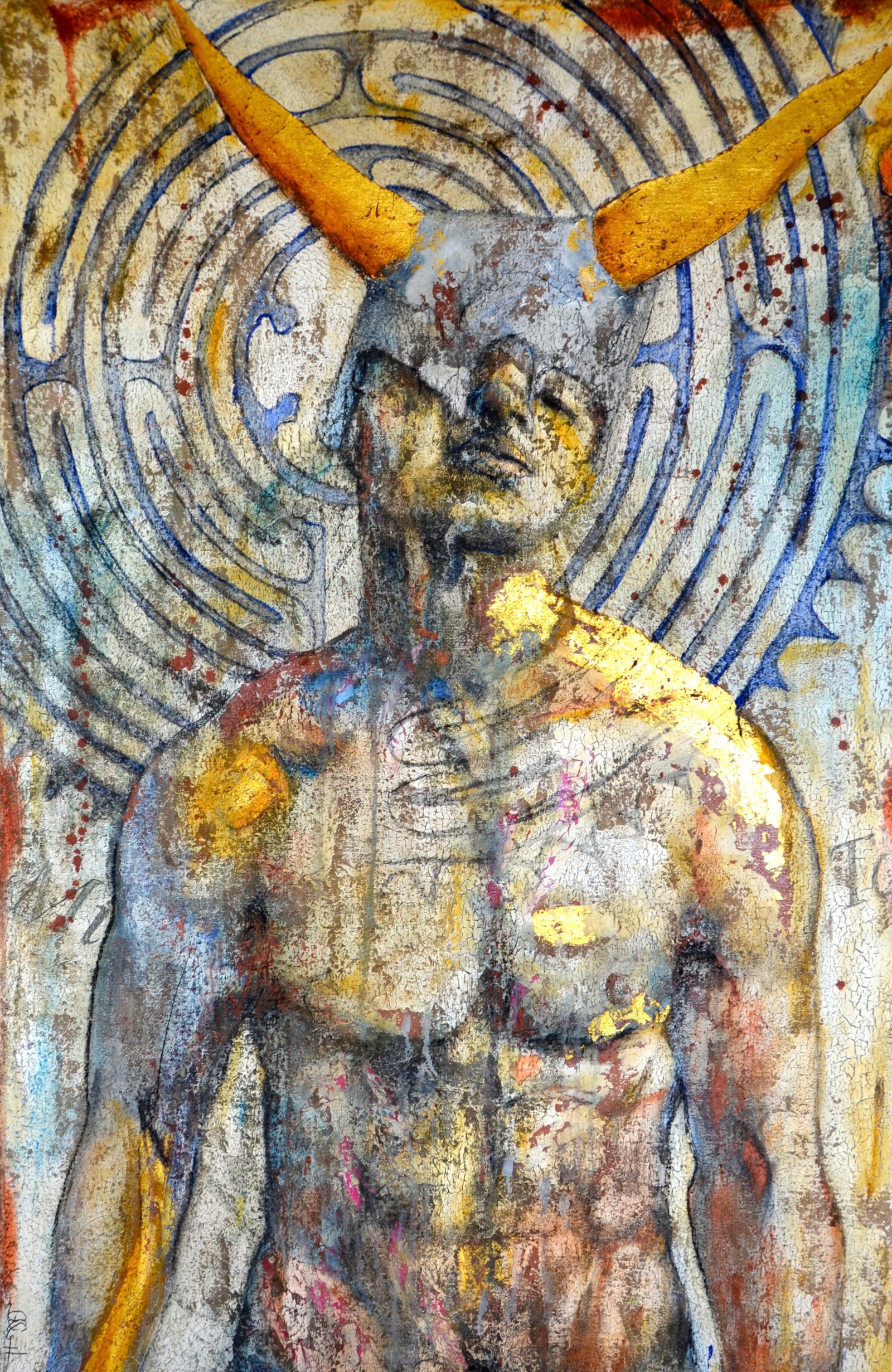 MINOS TAURUS, gesso, oil & mixte, gold leafs