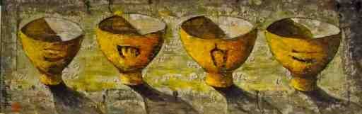 4 BOLS JAUNES, gesso, oil & mixte