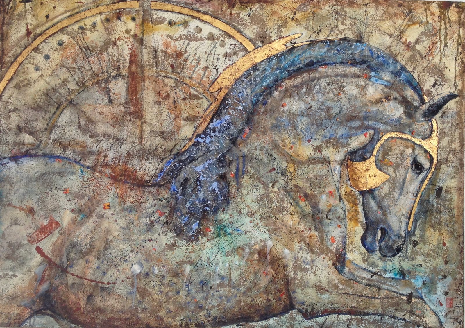 WARHORSE, gesso, oil, acrylic, gold leafs