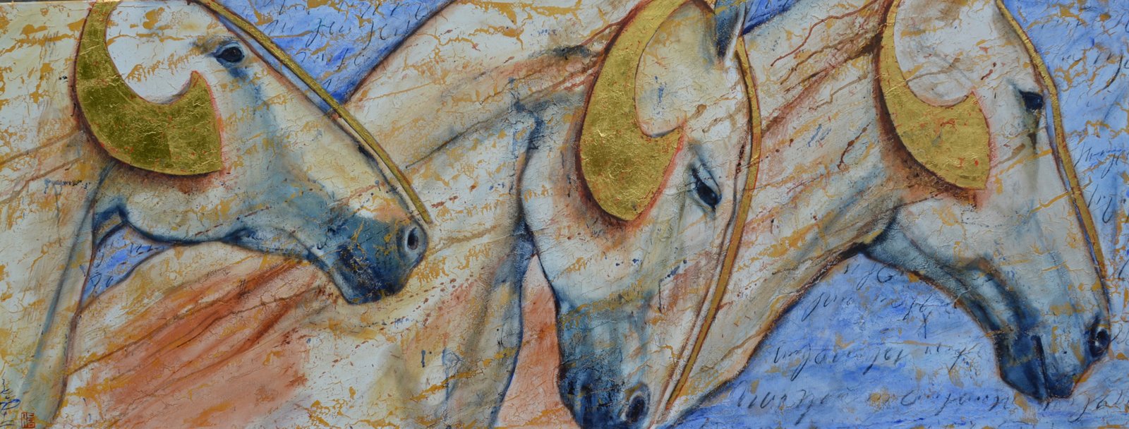 WARHORSES, gesso, oil &, gold leafs, acrylic