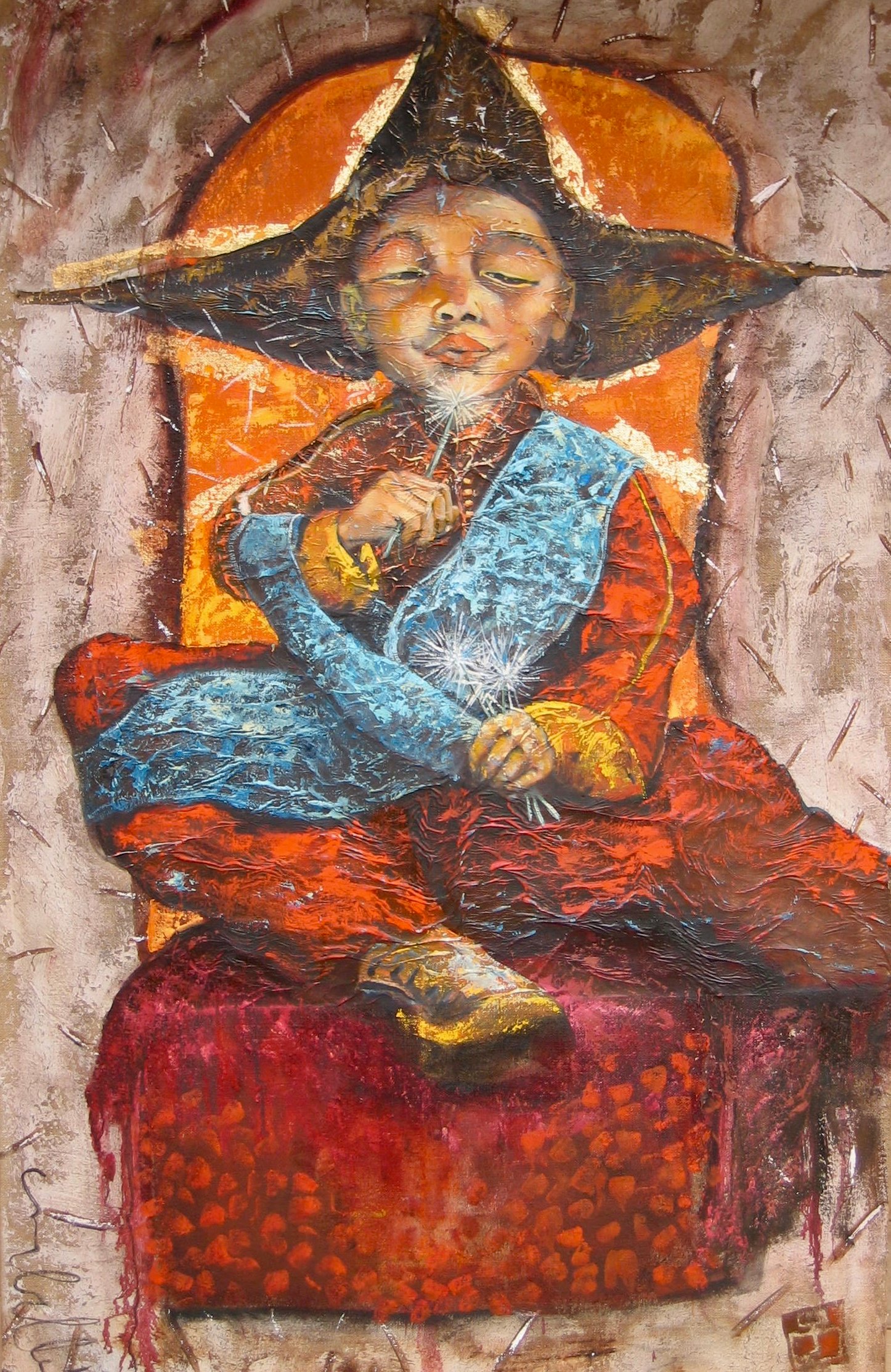 HARU KAZAI, gesso, oil & mixte