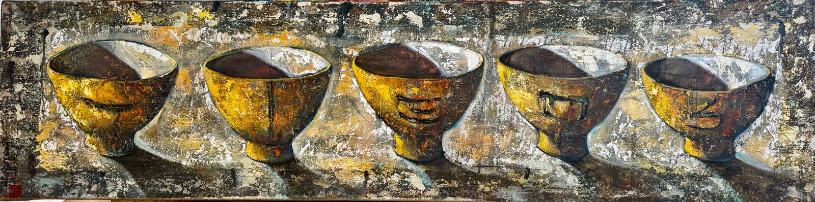 CINQ BOLS, gesso, oil & mixte