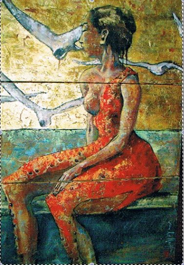 SUNSET, gesso, oil , gold leafs,
