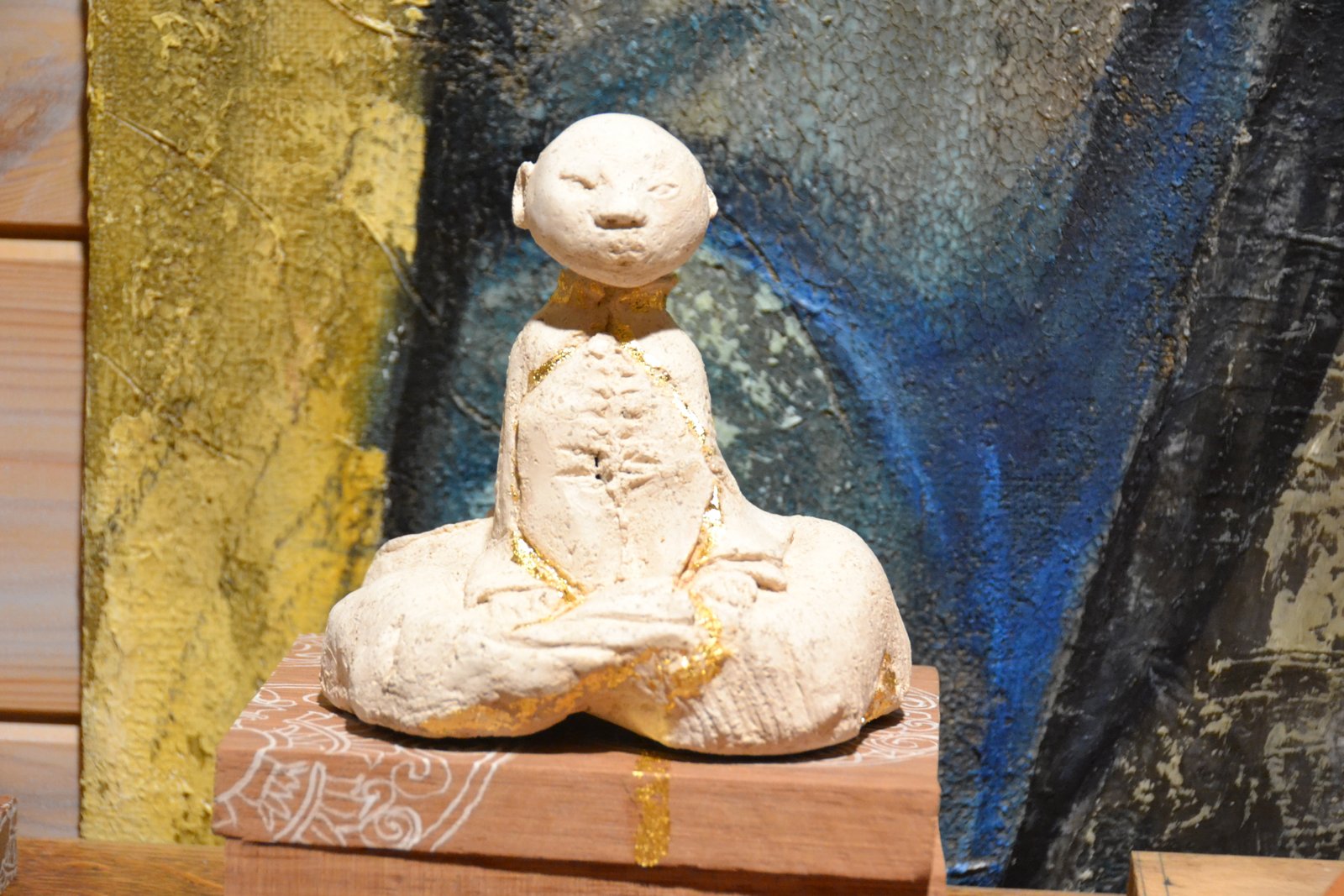 LITTLE MONK, Terracotta, wood, under plexiglass