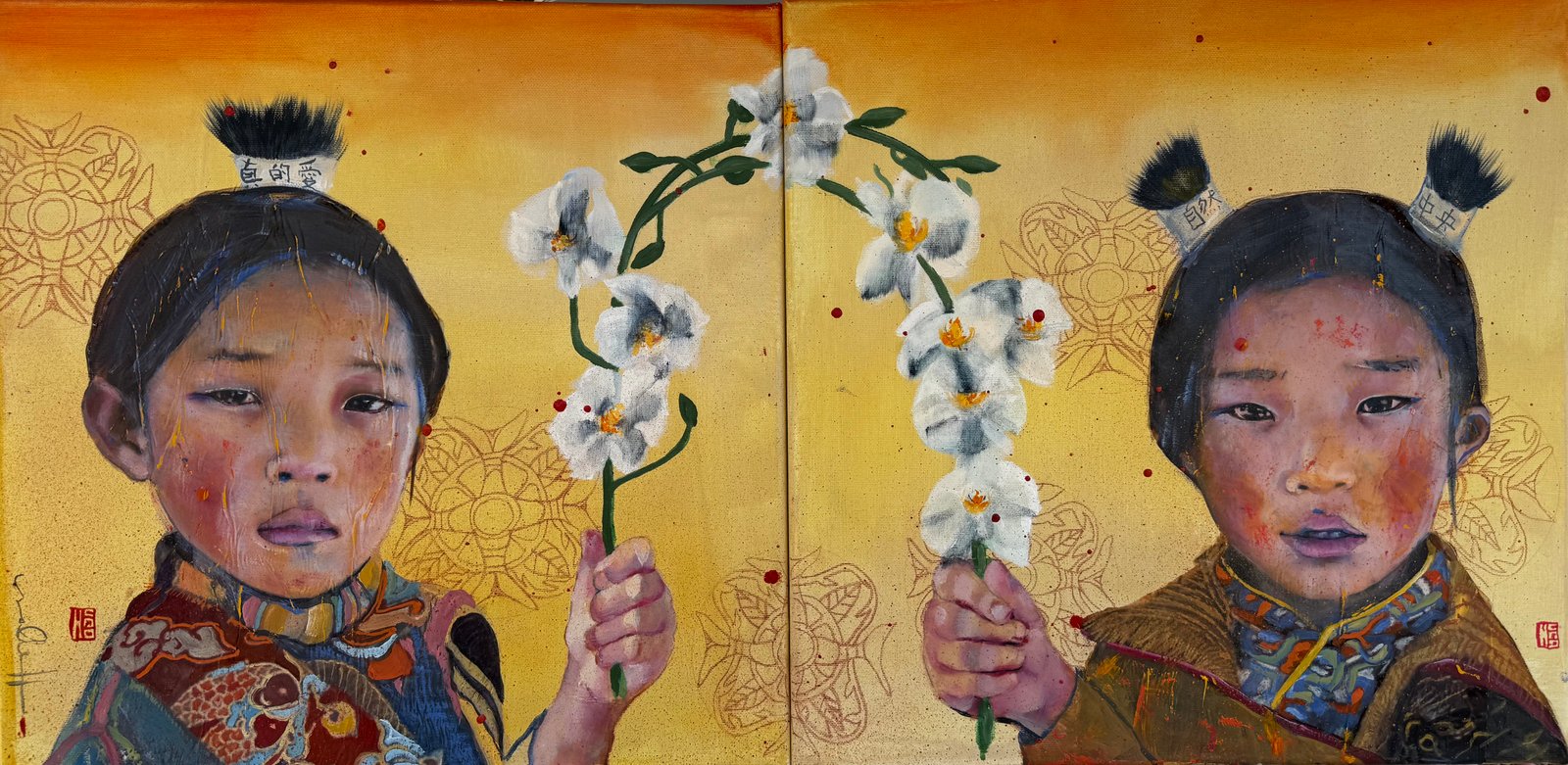 ORCHID, gesso, oil , paper